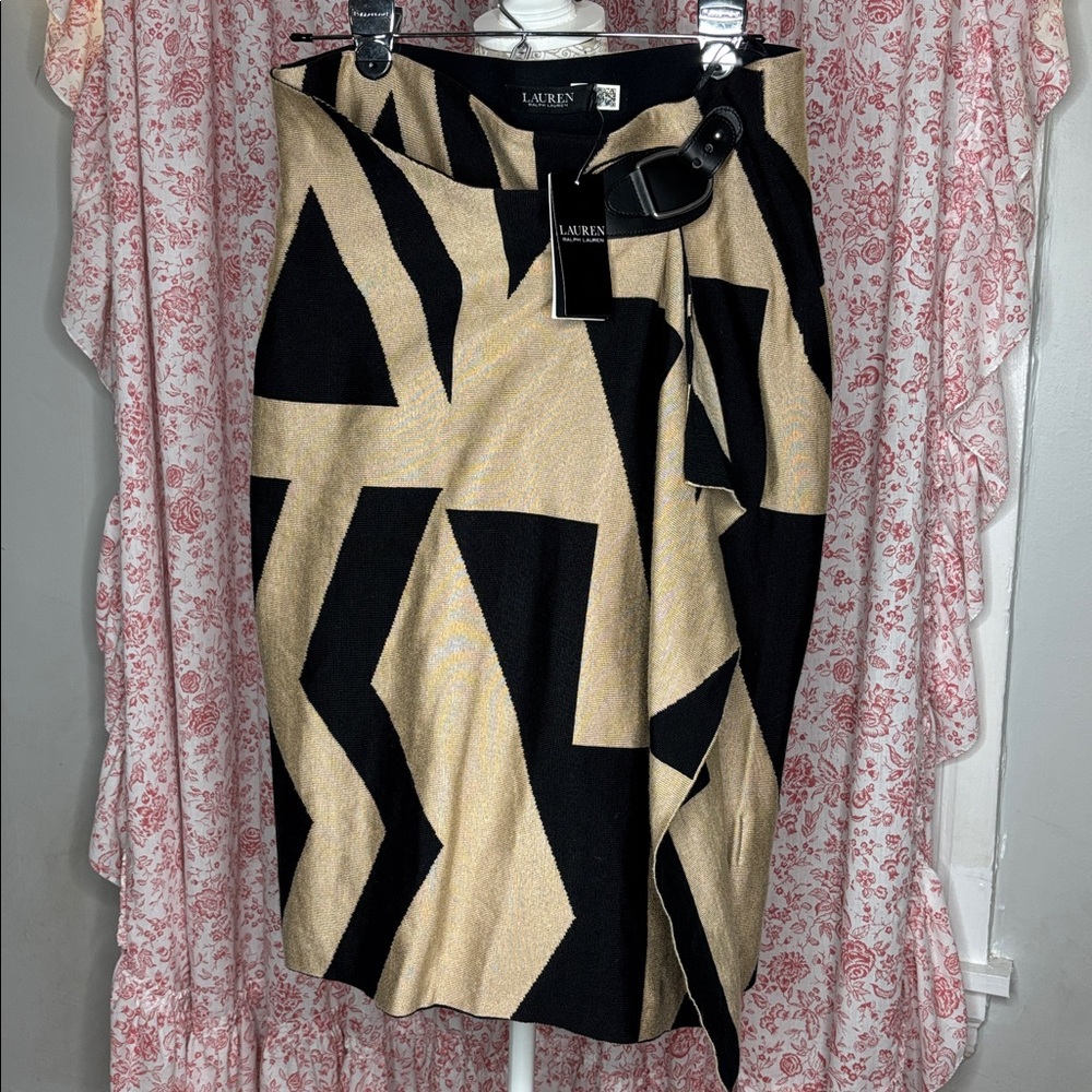 Lauren Ralph Lauren Geo Print Cotton Blend Midi Skirt. size M